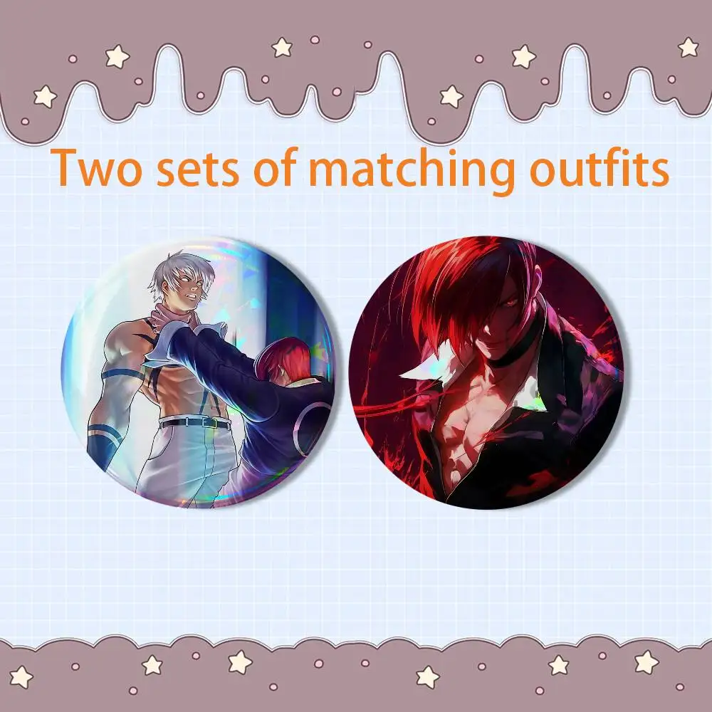 Fighting game Iori Yagami KOF Mai Shiranui HD Print Round Lapel Pins Pretty Derby 2 piece set Display Brooches Brooch Badges