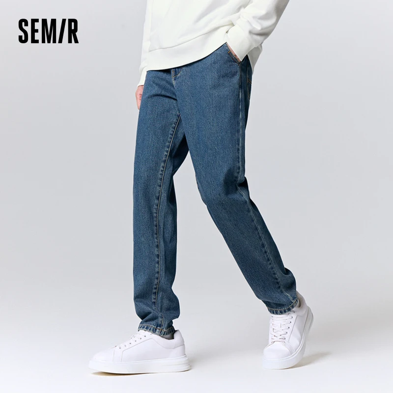 Semir Jeans Men 2023 New Autumn and Winter Retro Washed and Aged Loose Tapered Pants Anti-Wear Fashionable Pants