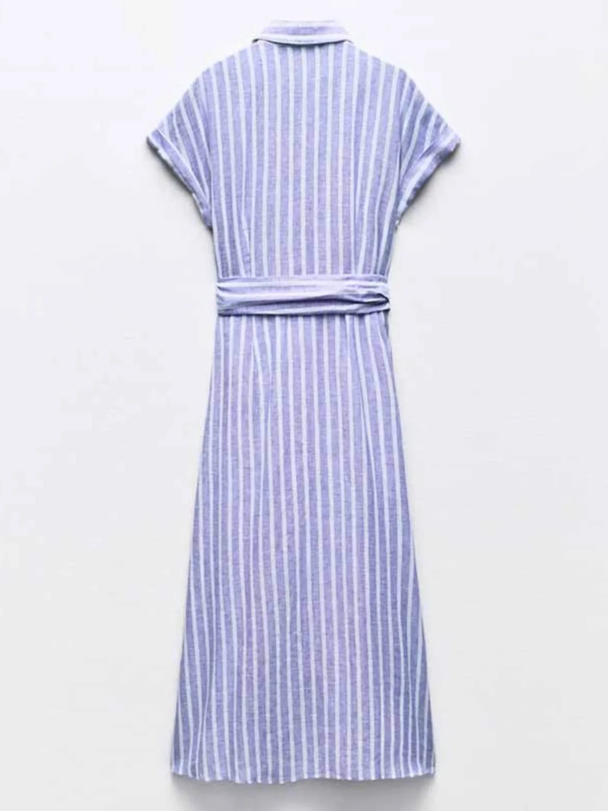 Robe rayée en mélange de lin, nouveau Style d'été pour femmes, Style chemise à revers, robe décontractée à manches courtes avec ceinture