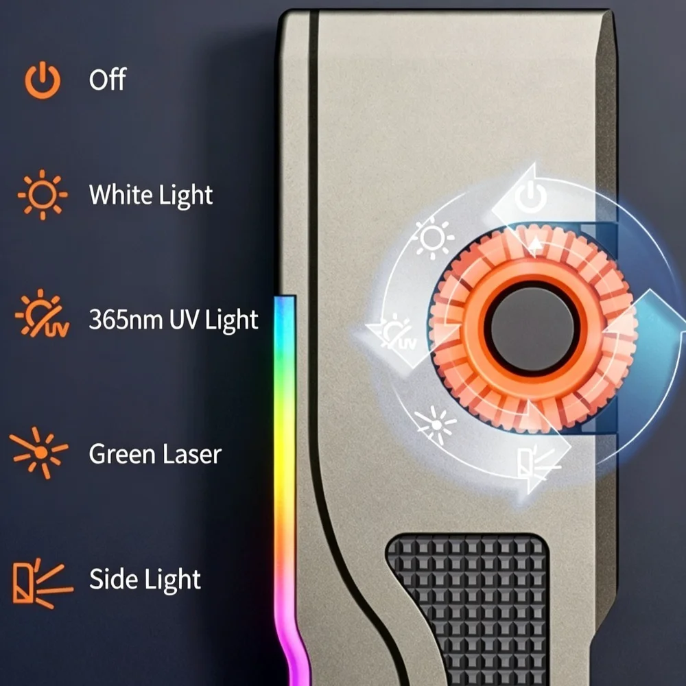 Portable EDC Aluminum Alloy Flashlight Magnetic‑Wheel Dimmable Torch UV Purple Multicolor Light for Outdoor Daily Survival Use