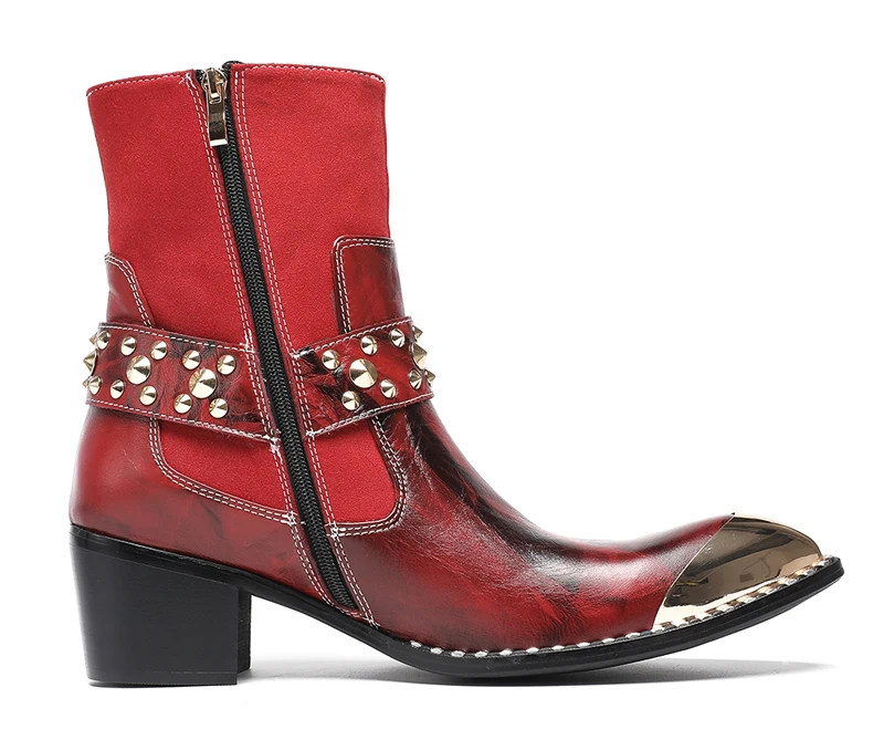 Designer Stil Männer Stiefeletten Gemischte Farbe Echtes Kuh Leder High Heels Mann Chelsea Schuhe Niet hochhackigen Modell Luxus stiefel – Detail 6