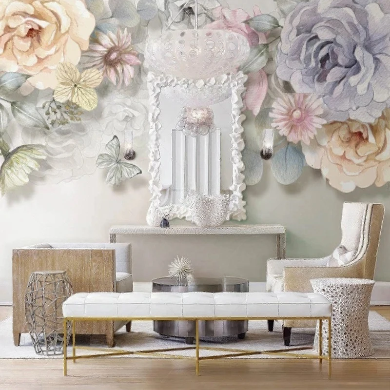 MU8775 Nordic Instagram-style hand-painted romantic floral country style American indoor TV background wall Paper