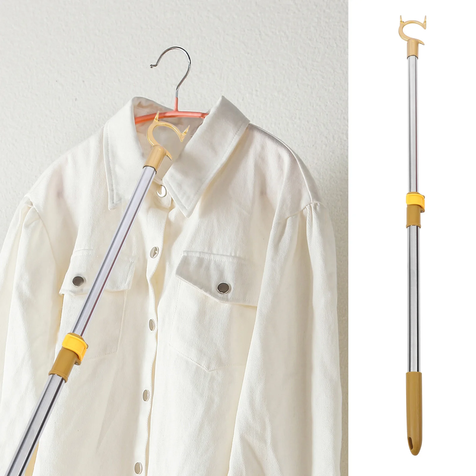 

Stainless Steel Retractable Clothesline Rod Closet Pole Adjustable Reach Garment Fork Aluminum Folding Rod Clothes