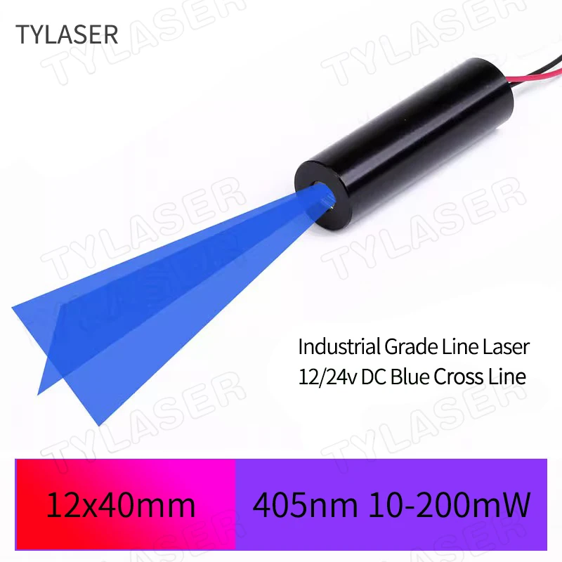 Glass Lens 24V DC Input 10mW 30mw 50mw 80mw 100mw 150mw 200mw 405nm Blue Cross Line Laser Diode Module D12x40mm Industrial Grade