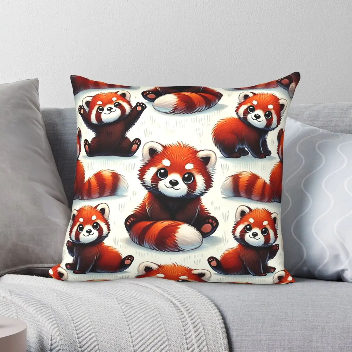 Red Panda Cute Pillowcase Polyester Linen Velvet Printed Zip Decor Throw Pillow Case Home Cushion Cover