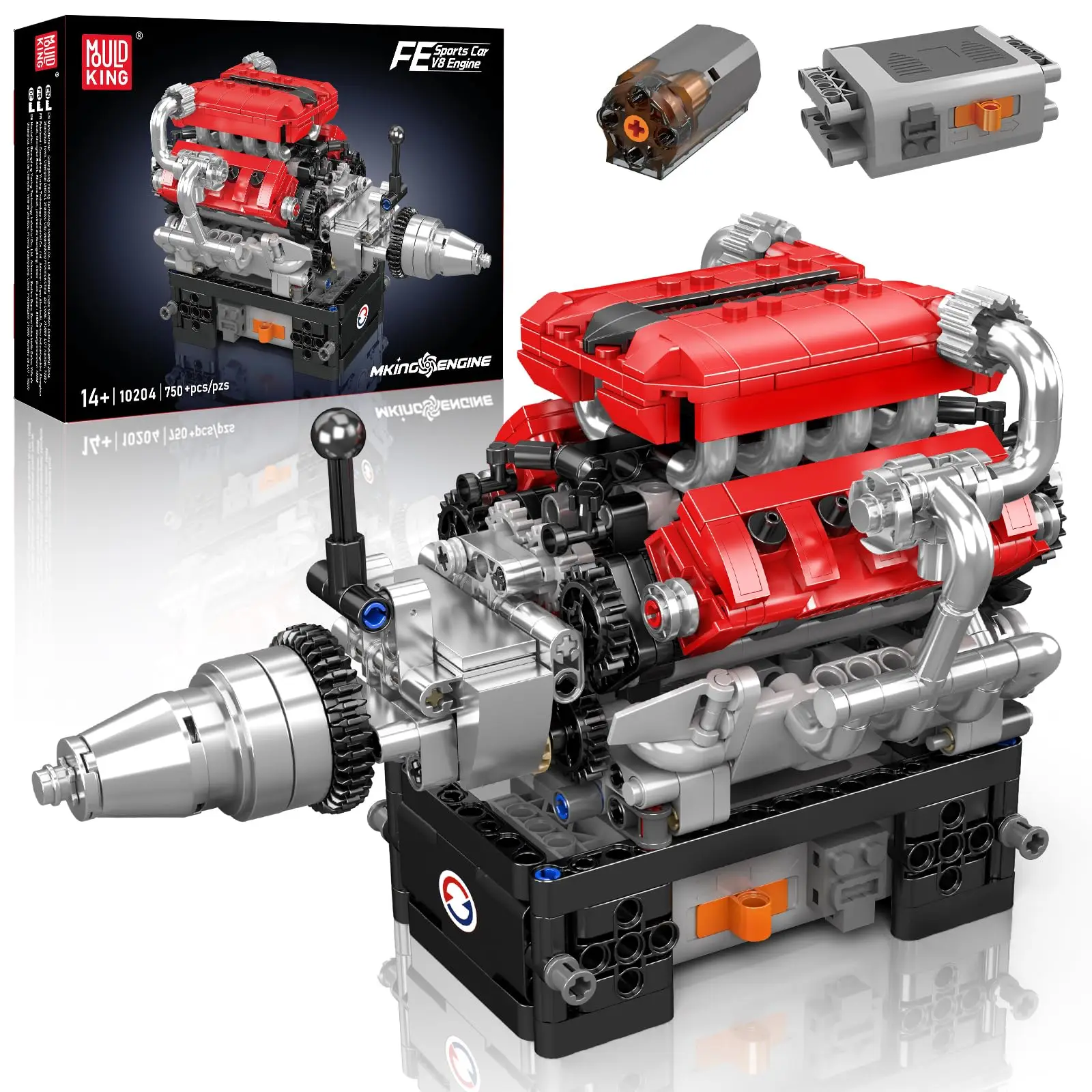 

Mould King 10204 750Pcs Supercar V8 Engine Building Kit Model MOC Engeering Engine Kids STEM Build Blocks Toys for Adults Gifts