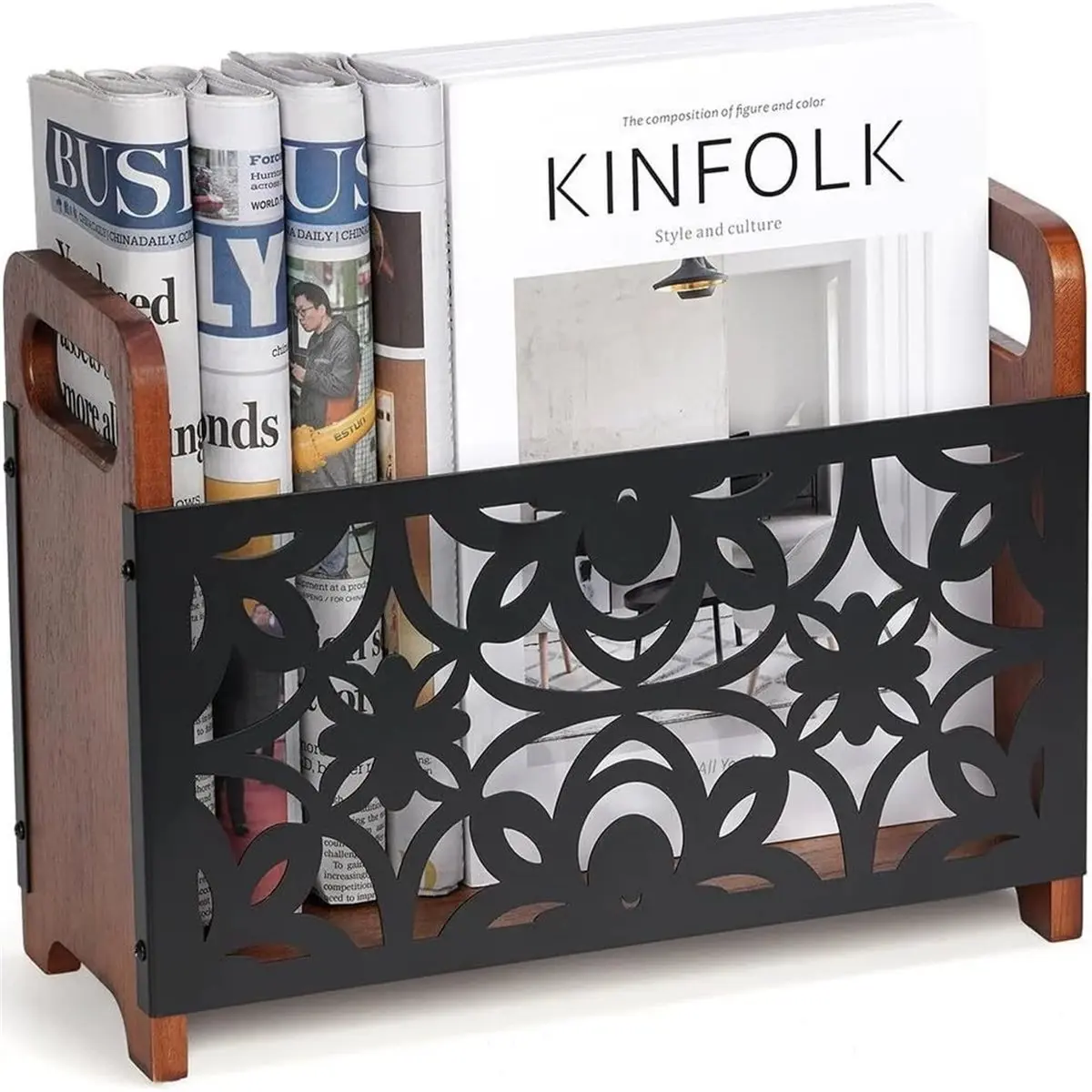 Wooden Magazine Rack, Decorative Document Rack for Rural Areas, Used for Storing Magazines, Books, and Mail Baskets