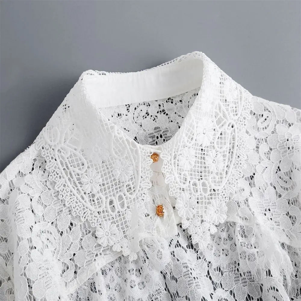 Beautiful Lace Sunscreen Shawl Chiffon Floral False Collar Loose Top Coat Women