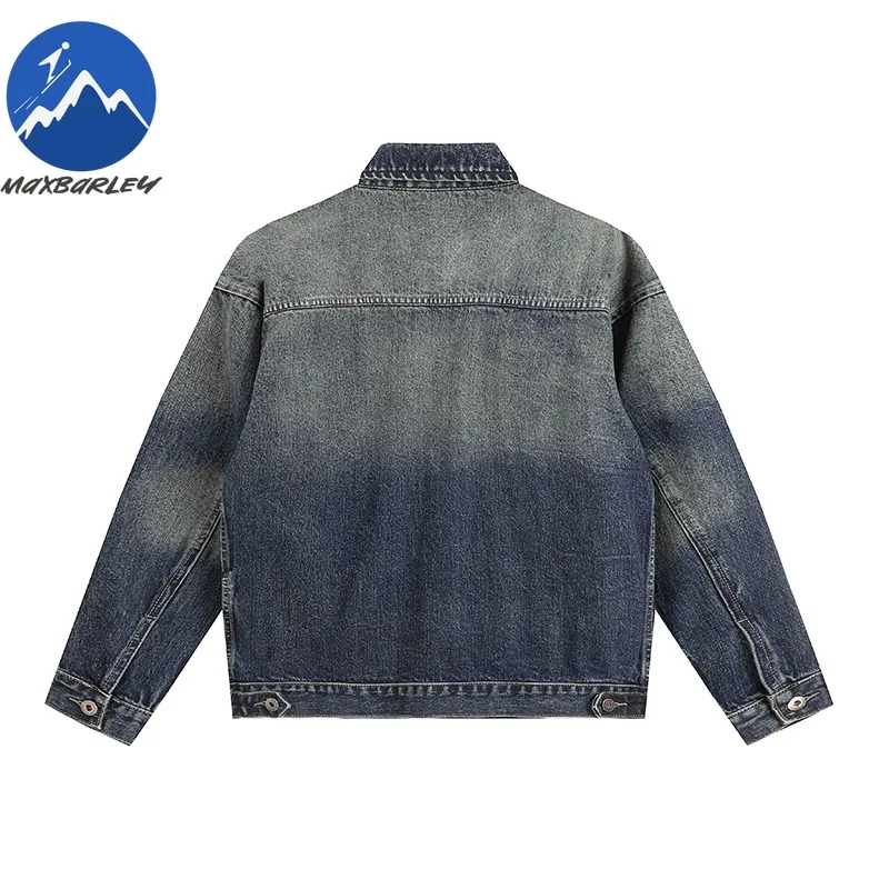 Maxbarley Denim Jacket Men American Street Spring Autumn Trendy Gradient Jackets Premium Man Motorcycle Casual Trend Garment