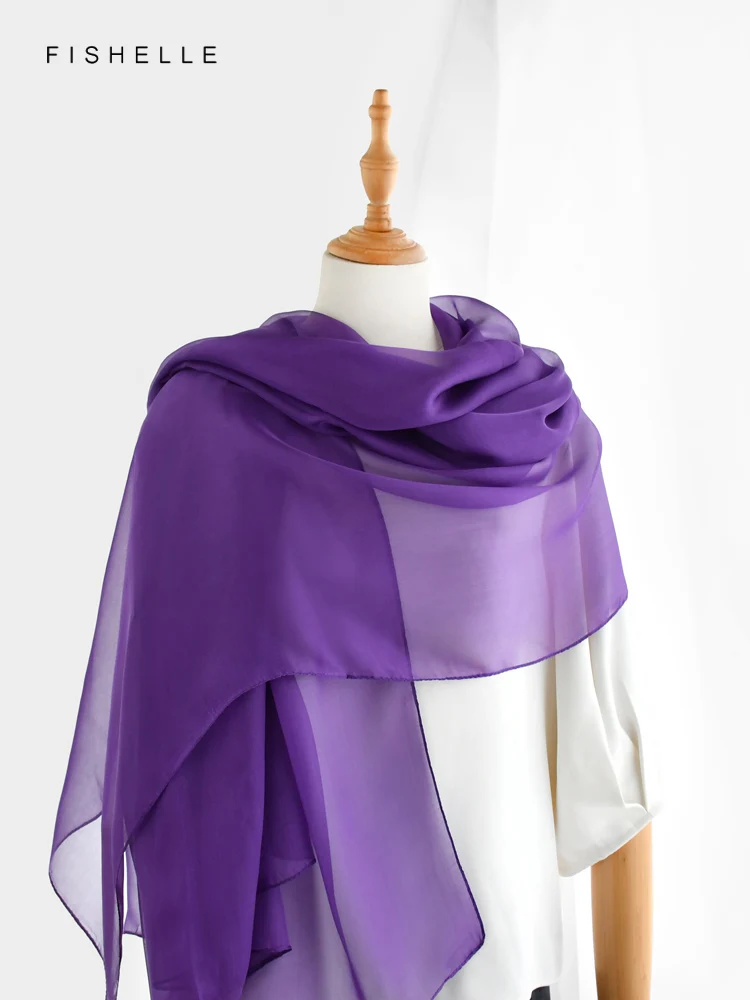 Purple silk chiffon lady long scarf hijab 100% real silk shawl Muslim headscarf women wrap pareo luxury gift bufanda neckerchief