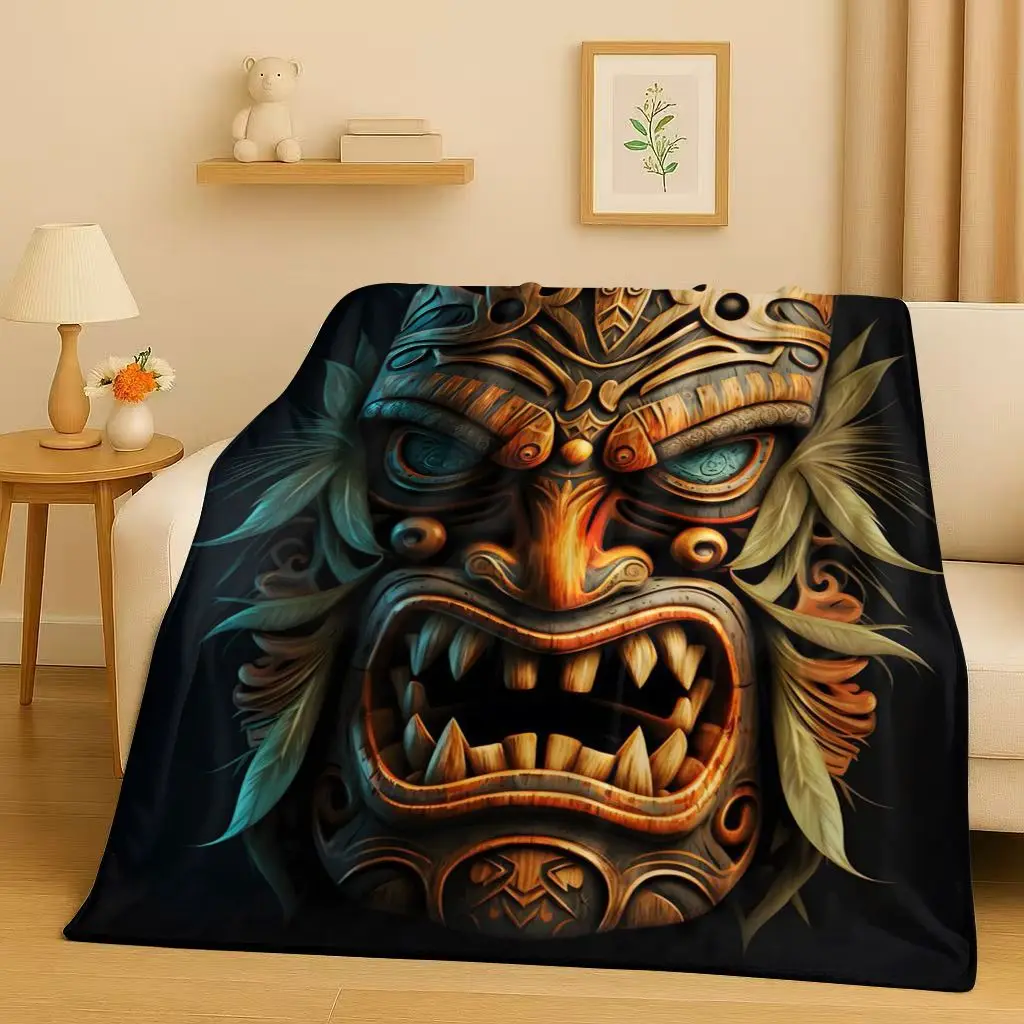3D Ancient Aztec Totem Maya Mask Sun God Flannel Blanket,Ultra Soft Warm Plush Throw for Home Bedroom Bed Sofa Cover Office Gift