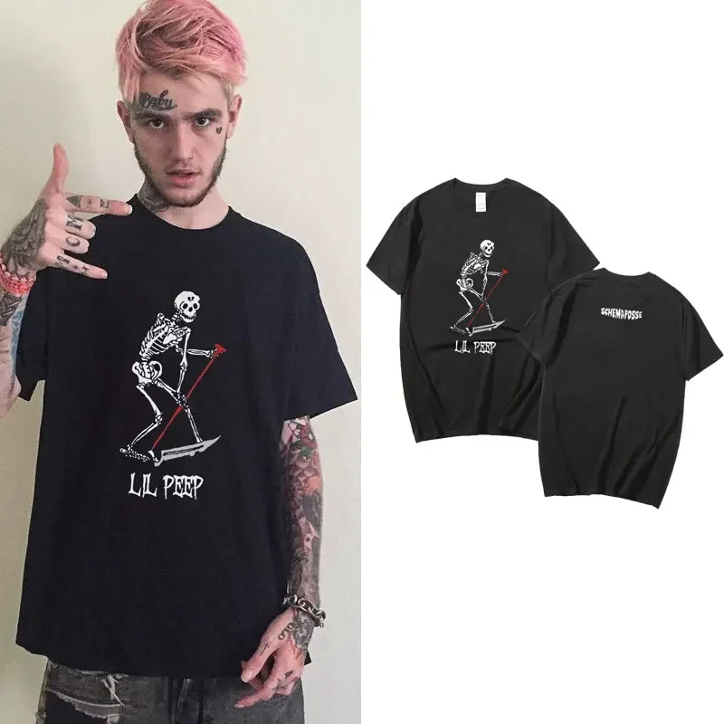 Rapper Lil Peep Same Graphic T Shirt Skull Print T-shirts Men Women Hip Hop Vintage Oversized Tshirt Male O-collar Cotton Tees