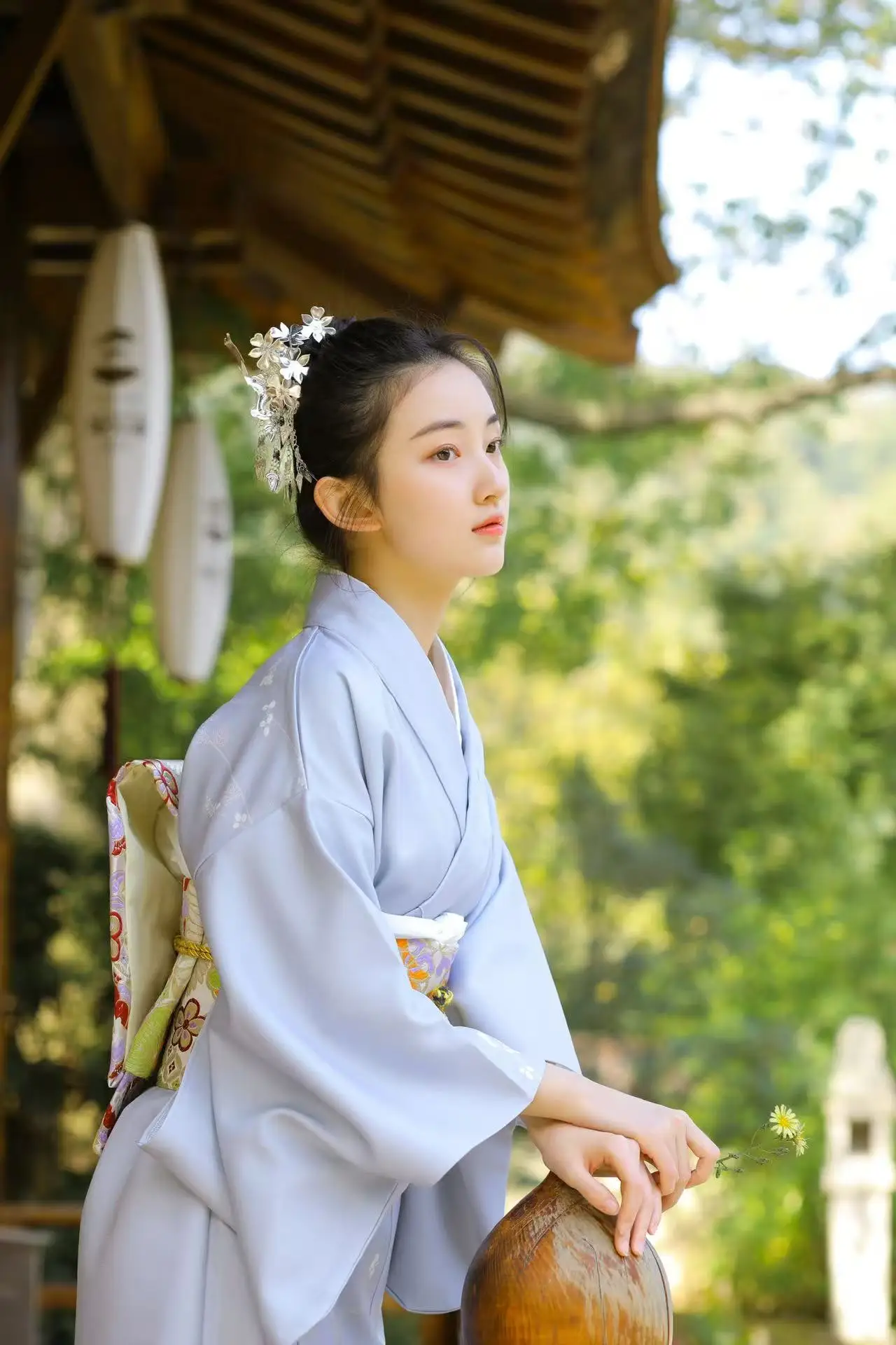 Japanese Style Dress Modern Yukata Inspired Kimono with Belt, Year Round Wear