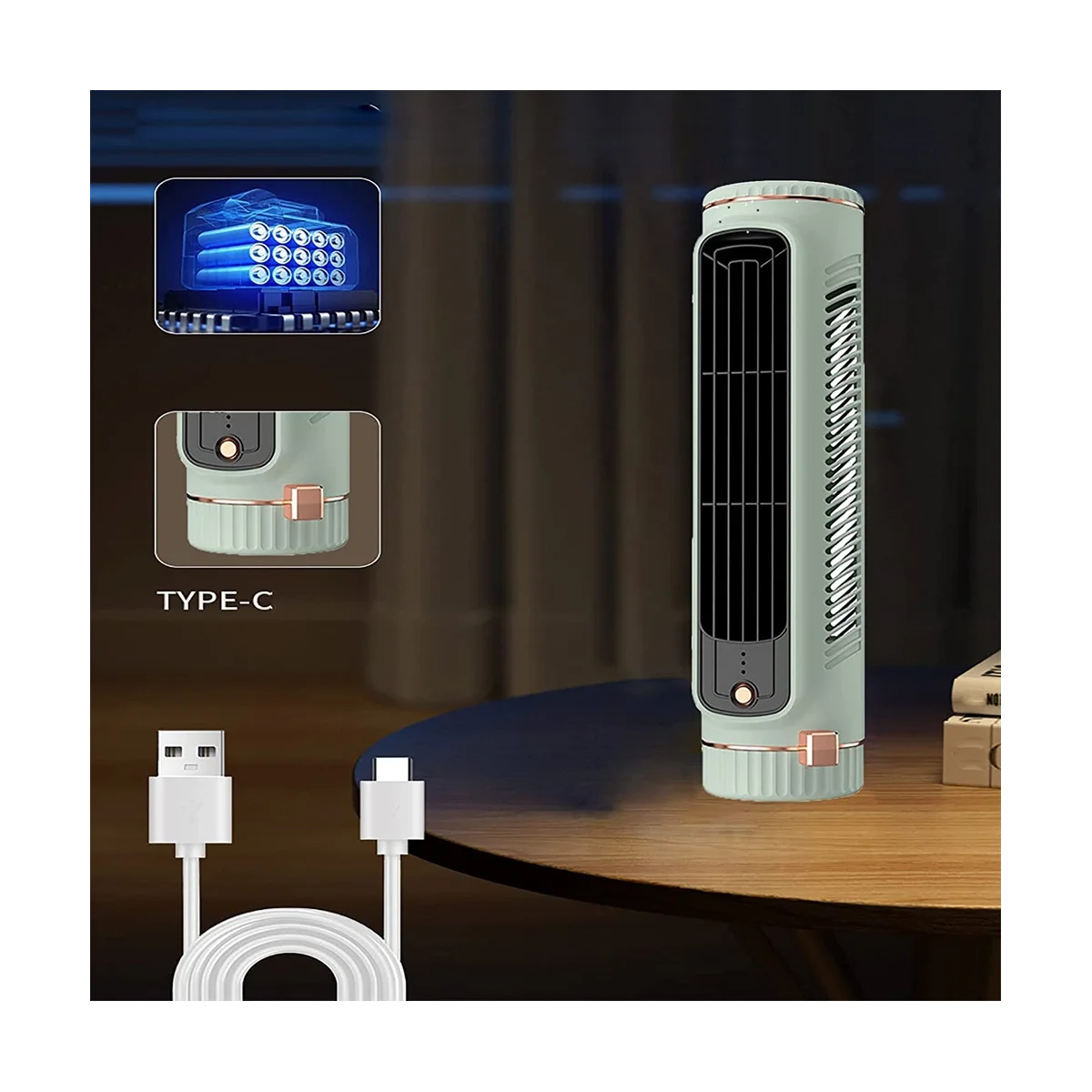 Portable Automatic Remote Air Conditioner, USB Personal Air Conditioner Mini Conditioner with 3-Speed Electric Fan Green