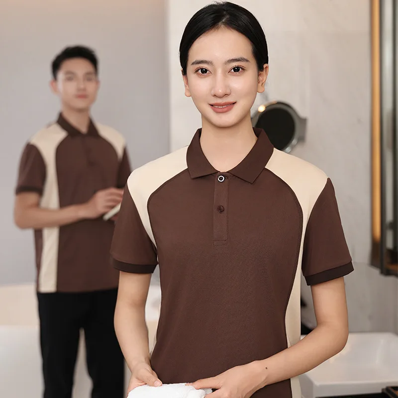 女性用ホテル作業服、ホテル客室係用夏服、秋冬用半袖清掃スタッフユニフォーム