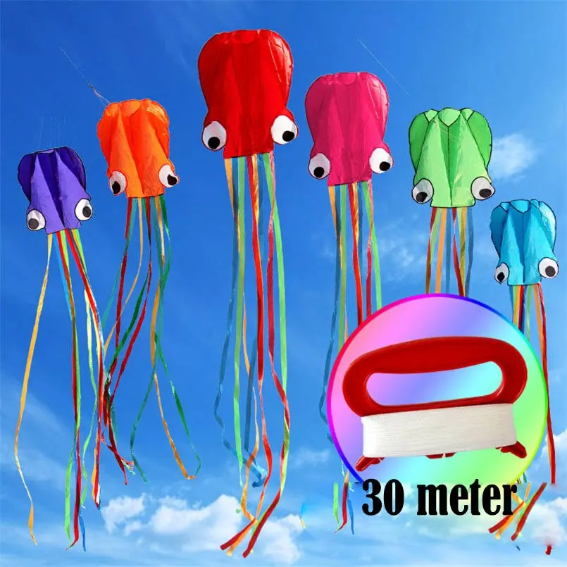 Cometa de pulpo grande 3D de 4M con línea de mango para niños, juego de verano al aire libre, Software de acrobacias profesional, cometa de playa