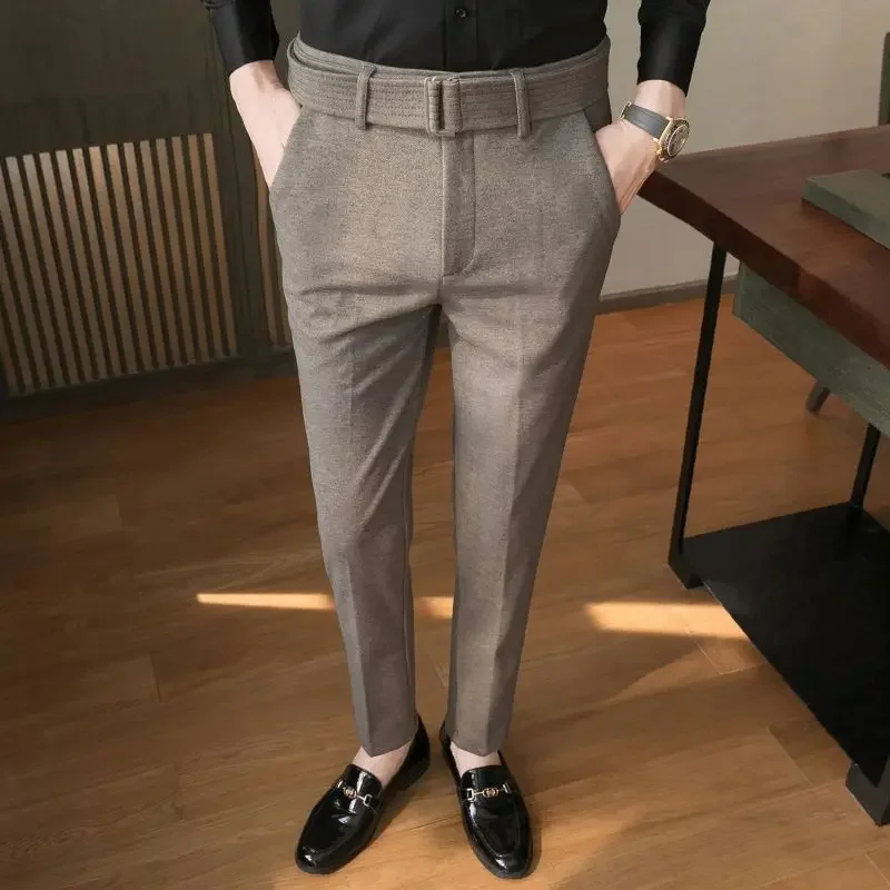 

Business Tressed Male Suit TrousersStretch Straight Black Slim Men's Summer Pants Fit Elastic Social Tailoring Stylish Vintage