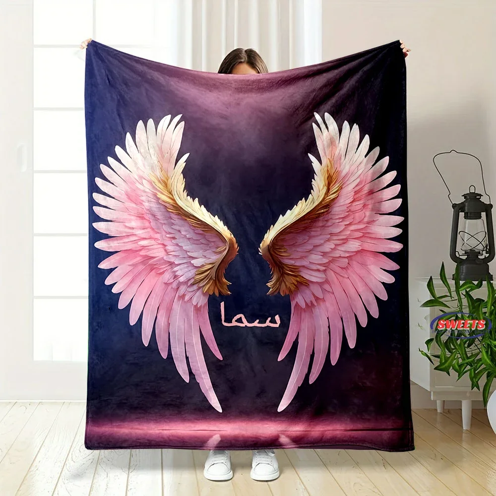 New! Angel Wings Soft Flannel Blanket for Bed Bedroom Sofa Picnic, Warm Throw Blanket for Cover Outdoor Leisure Nap Office Gift