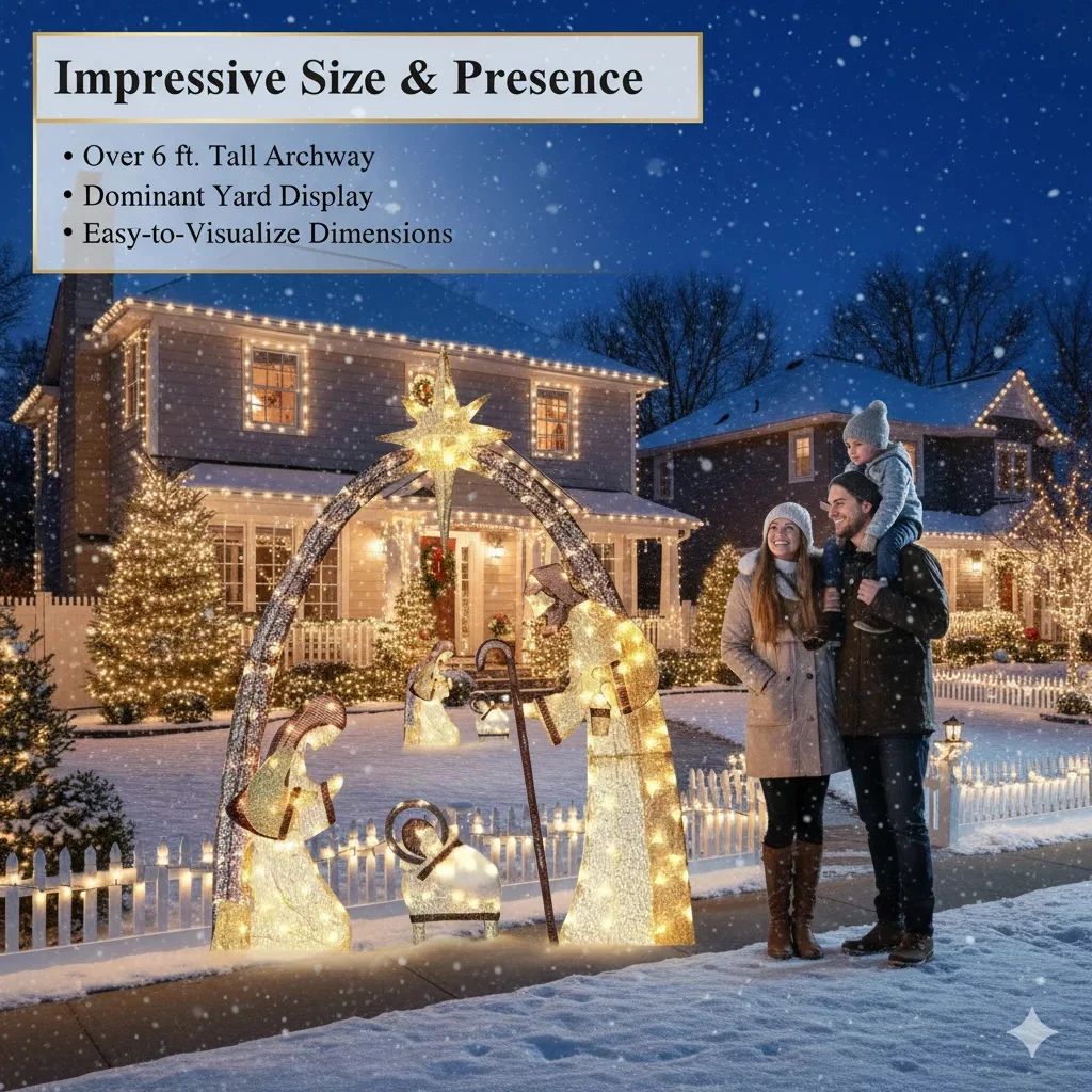 5.5FT عيد الميلاد مشهد المهد ديكور خارجي مع أضواء LED، مقاوم للماء مضاء عطلة العرض لساحة، الحديقة، الشرفة المنزل