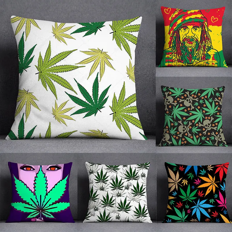 45*45cm Bob Weed Asaba Theme Pillow Case Polyester Decorative cases Green Leaves Throw  For Home Decor