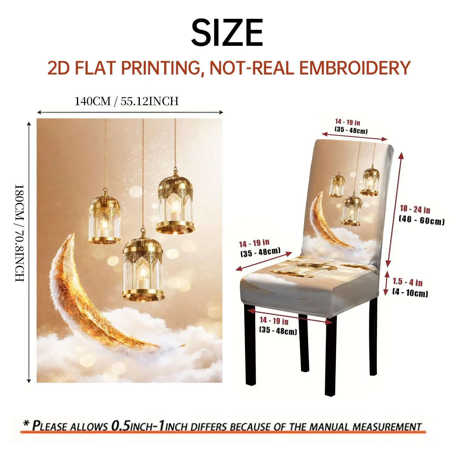 LANMOLIFE 5/7PCS Dining Chair Cover Tablecloth Set Dreamy Luxury Gold Lantern Moon Pattern Soft Fabric for Banquets Home Decor