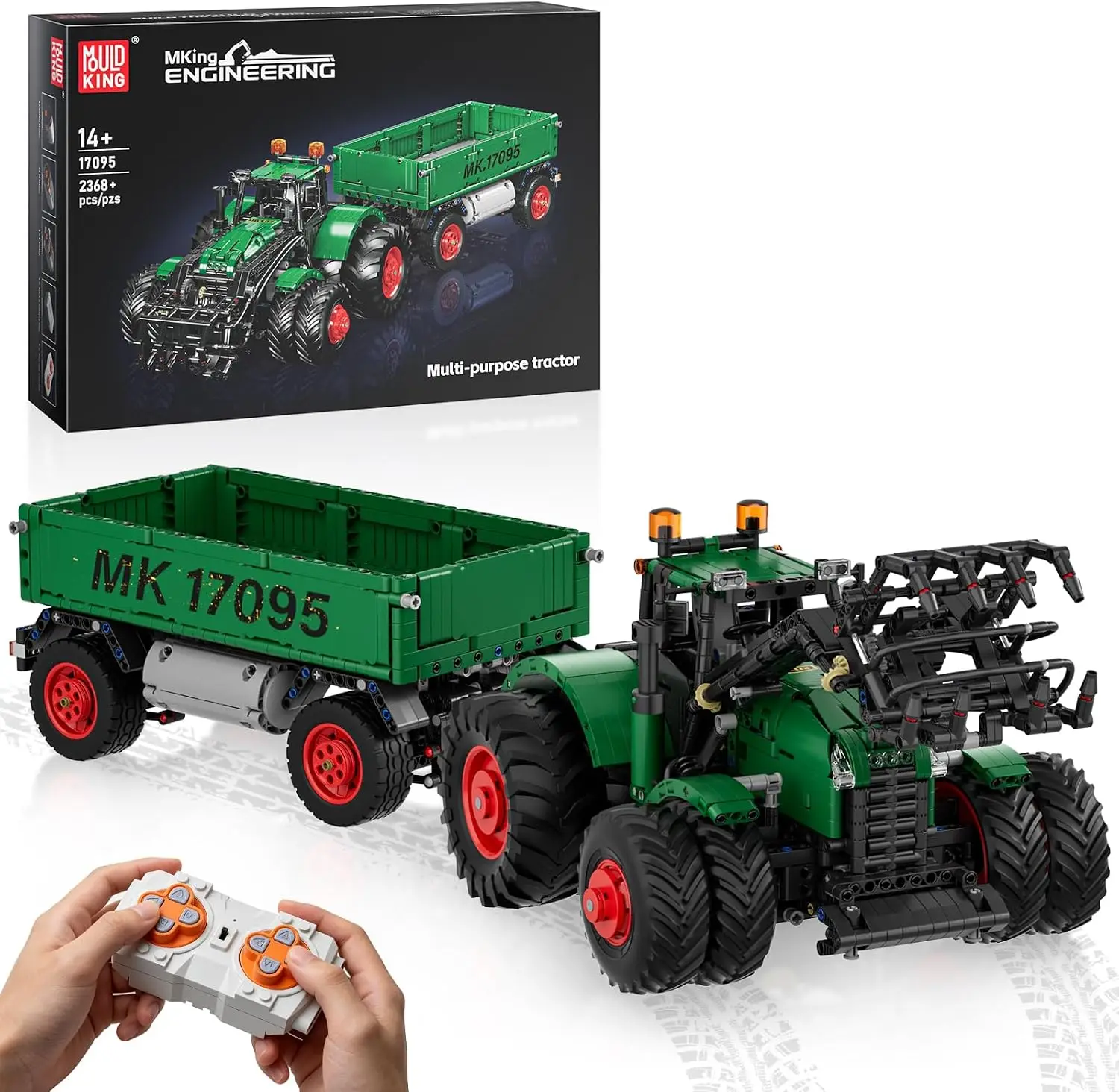 Mould King 2368 Pieces RC Tractor with Trailer Clamping Blocks -17095  Technology Kit, Remote Controlled Agricultural Model