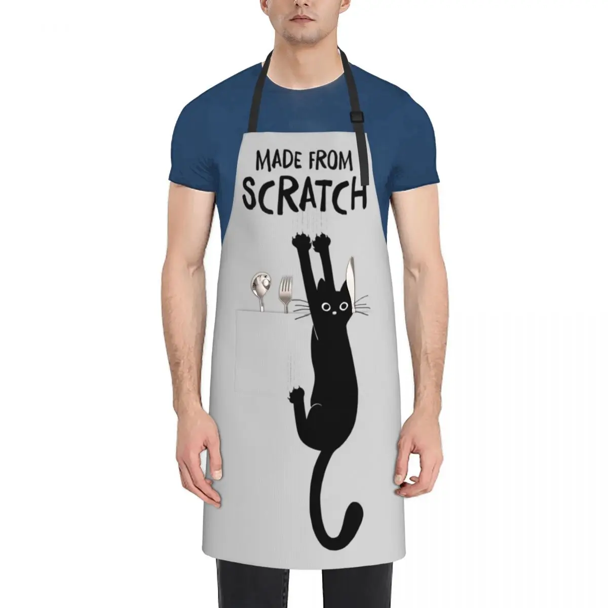 

Made From Scratch Funny Black Cat Hanging On Apron Men'ss Kitchen Tools Apron