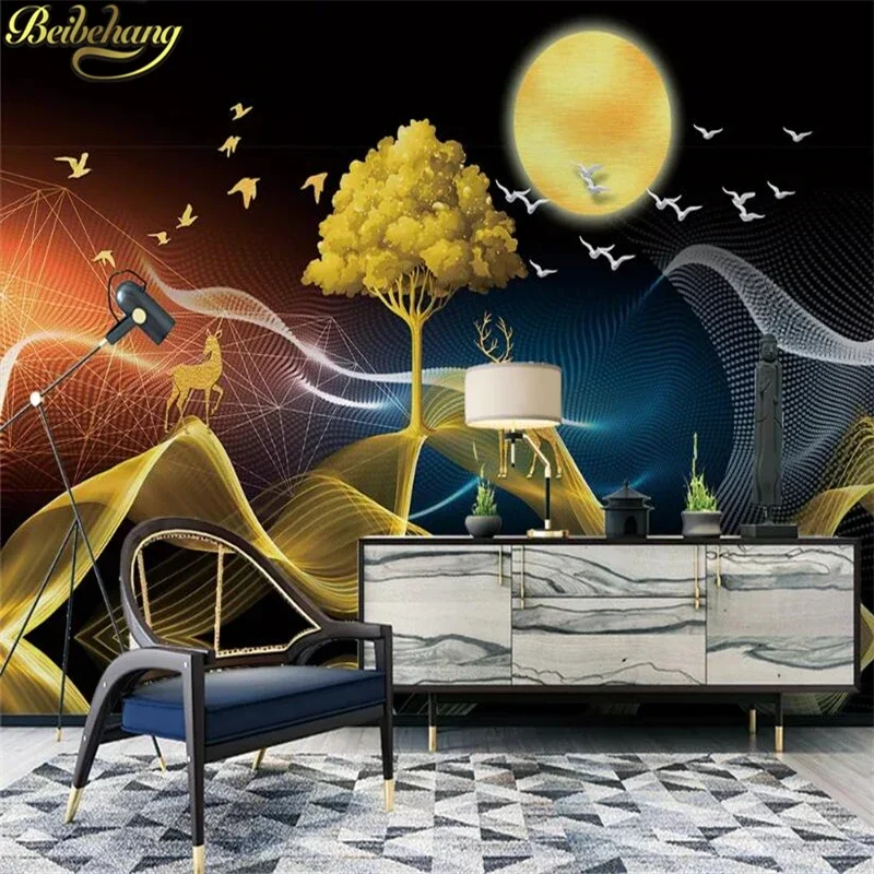 

Фотообои с абстрактными деревьями и птицами, звездным фоном для гостиной, спальни, фона для телевизора, наклейки-фрески