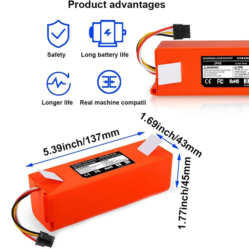PURFIELD 14.4V Lithium Ion Batterij voor Robotstofzuiger Stofzuiger Veegmachine Vervangende Batterij voor Xiaomi Roborock