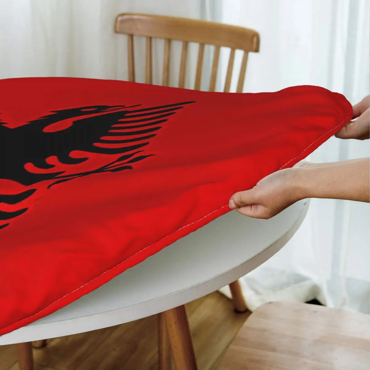 Albania Flag Black Eagle On Red Waterproof Round Tablecloth Oilproof Table Cloth for Kitchen Events Dining Table Cover