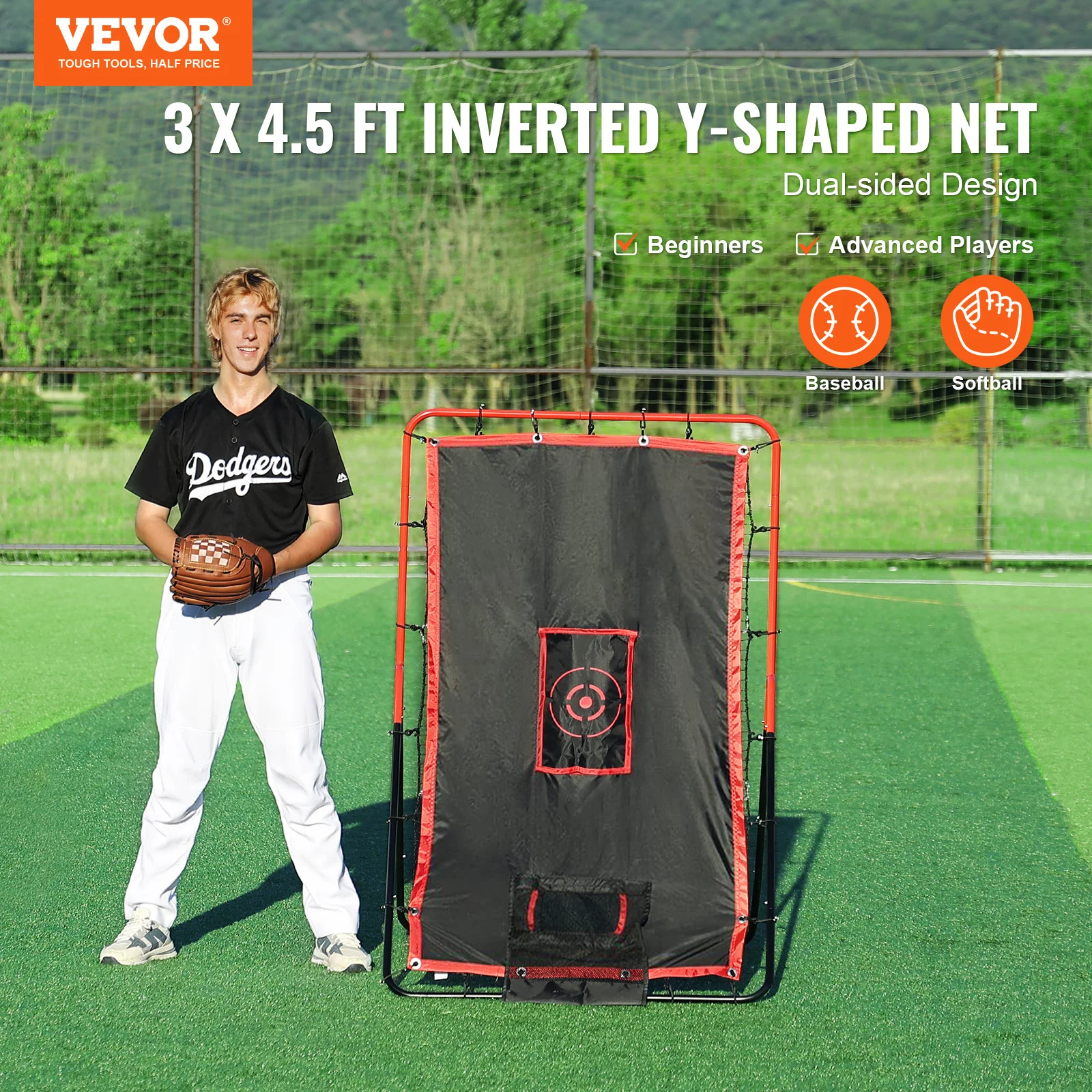 VEVOR Red de Rebote para Béisbol y Softbol ​​914 x 1372 mm Red de Lanzamiento 2 en 1 Entrenador de Rebote de Lanzador de Béisbol Red de Rebote para Práctica de Campo y Lanzamiento