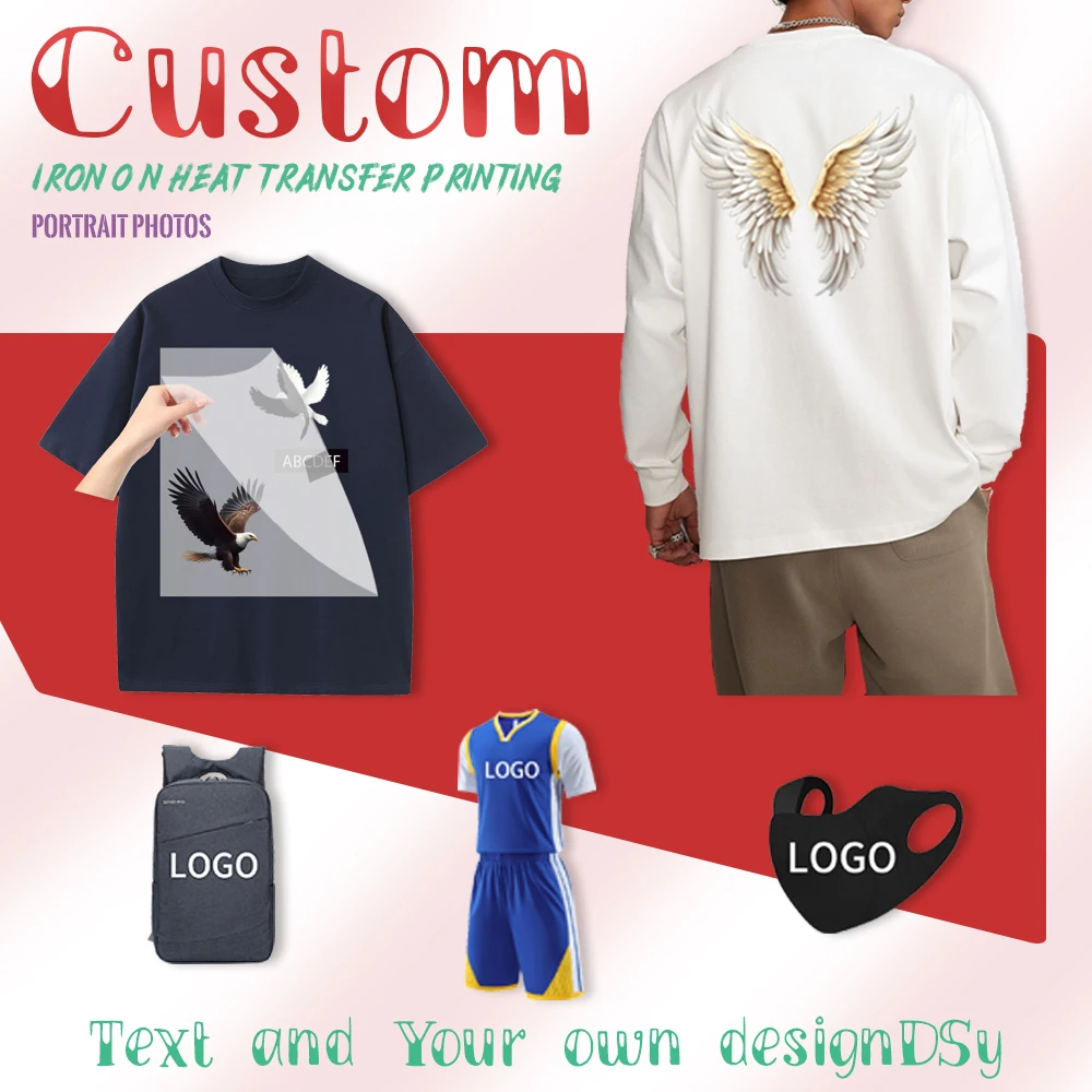 Wholesale DIY Custom You Logo or Picture Stickers On Clothes Iron On Transfers Heat DTF Colorful Patch Micro Elastic Wash