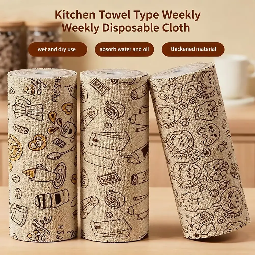 Disposable Kitchen Cleaning Cloth Roll Thickened Tearable Absorbent Oil-Proof Dish Towel Wet And Dry Use Wipes