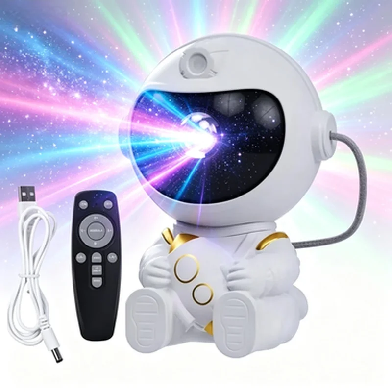 New White Astronaut Hold‑Star Galaxy Projection Night Light Star Sky Projector Lamp for Bedroom Living Room Kids Space‑Theme Gif