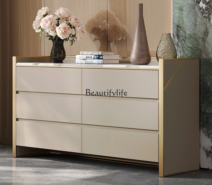 

Light Luxury Six-Bucket Cabinet Cabinet Fashion Marble High-End Drawer Storage Organizer Bedroom Bed Front Cabinet