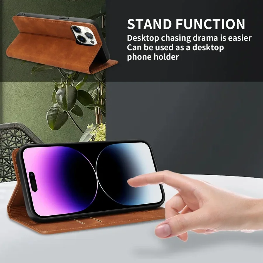 Wallet Skin Friendly Magnetic Flip With Card Slot Leather Case For iPhone Air 17 Pro Max 16e 16 15 Plus 14 13 12 11 XR Cover
