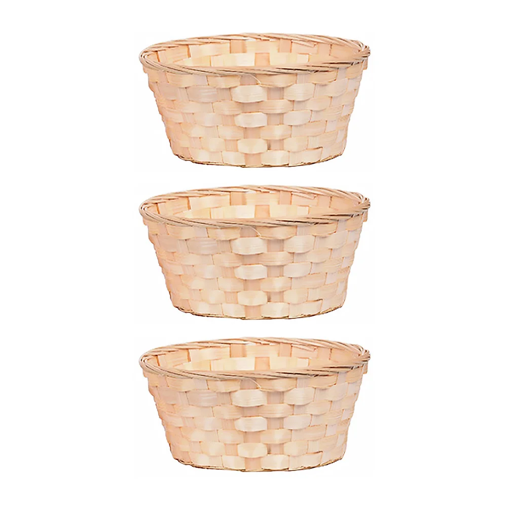 

3Pcs Round Bamboo Baskets Storage Holder Handcrafted Fruit Basket for Kitchen Dining Room Hotel Ktv Multi Purpose Use