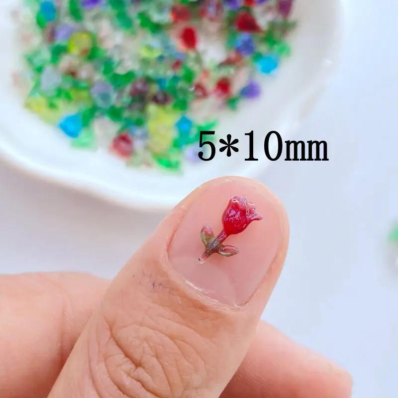 100pcs Resin Glitter Mini Cute Colorful Rose  Art Nail Flatback Rhinestone Applique DIY Wedding Scrapbook Decor Craft