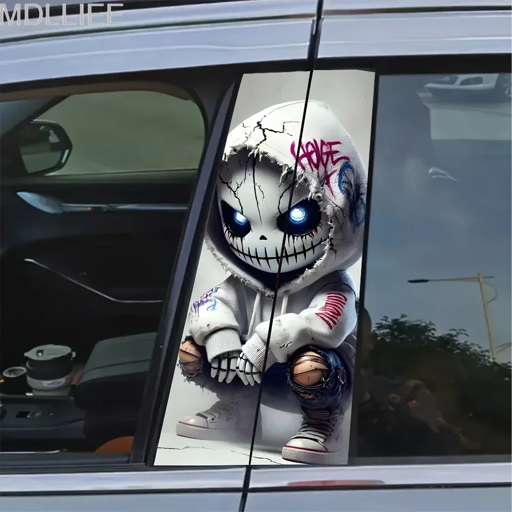 

2-Piece Waterproof and Sun-resistant Car Cool and Fun Car Center Pillar Stickers, Durable Semi-matte Surface Punk Style Pattern