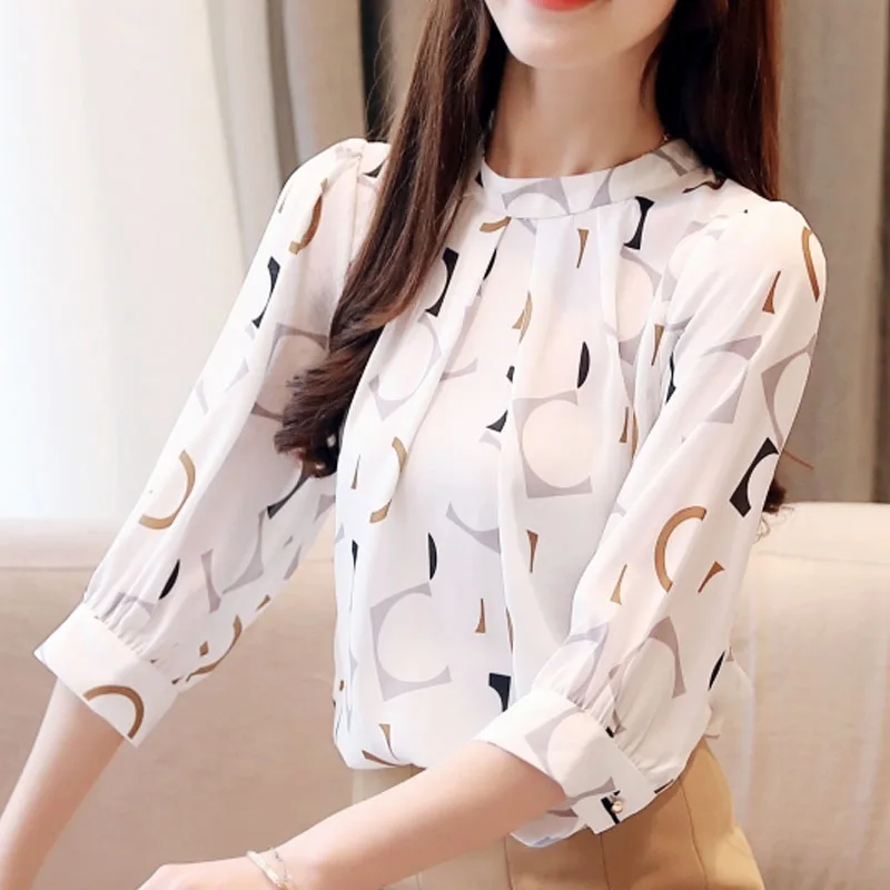 2023 Korean Summer Chiffon Blouse White Shirt Fashion Clothing Women Tops Casual Blouses Office Shirts Ladies Tops Blusas 2480