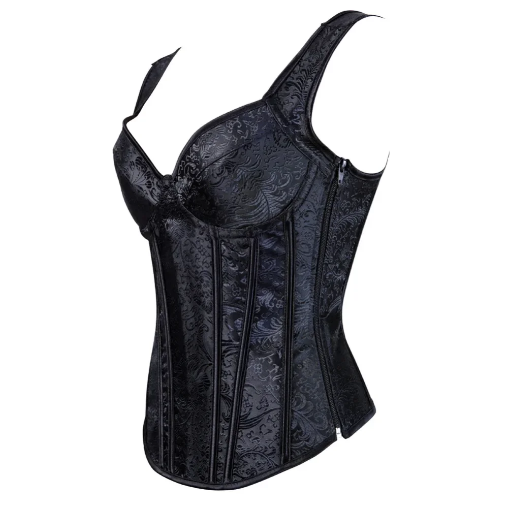 Gothic Bustiers Corset Sexy Women Jacquard Brocade Corselet With Side Zipper Vest Straps Overbust Corsets Top Vintage Medieval