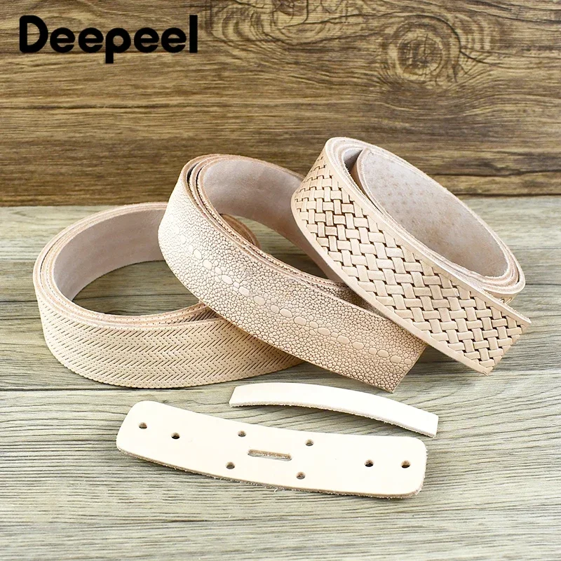 Deepeel-Cinturón de piel de vaca en relieve para hombre, banda con hebilla de Pin, accesorios de cuero para manualidades hechas a mano, primera