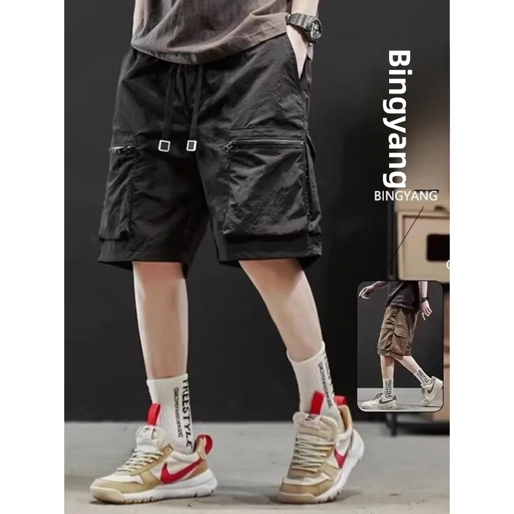 

Мужская рабочая одежда ort Pants Summer Ice Silk Qui Dry Casual Loose Fit Прямые брюки-карго с пятью дюймов и большими кетами