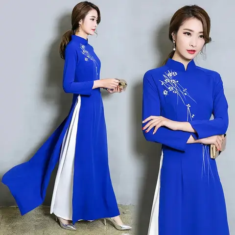 2025 새로운 도착 가을 스타일 폴리 에스터 여성 플러스 사이즈 Ao Dai 아시아 및 태평양 제도 의류 M-2XL