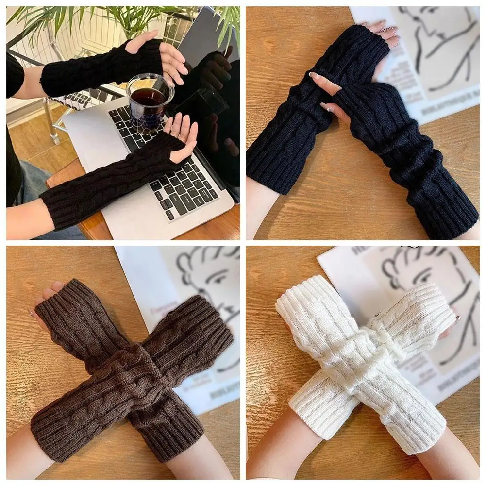 موضة الشتاء لوليتا قفازات طويلة بدون أصابع النساء الشتاء الذراع أدفأ محبوك الذراع كم عادية لينة الفتيات الشرير القوطية القفازات