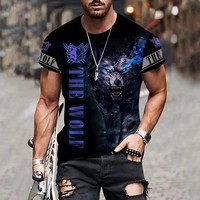 Animal Wolf/Lion Print Men's T-shirt Men's Daily Casual T-shirt Urban Street Fashion Short-sleeved Summer Outdoor Sports Tee