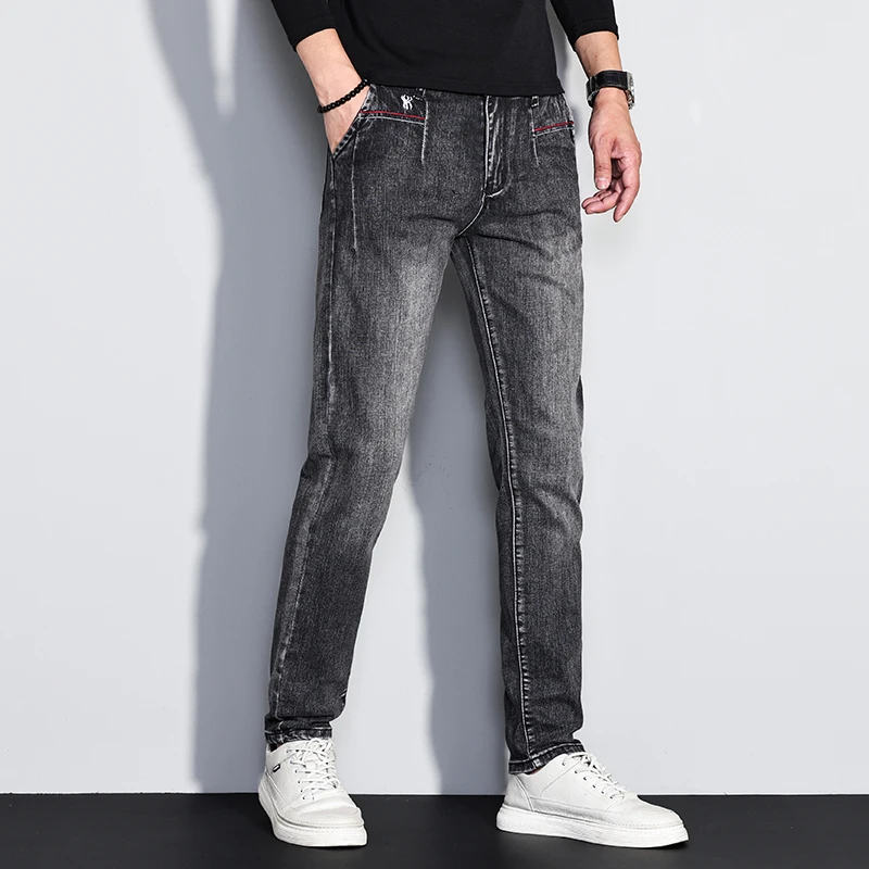 جديد الرجال الجينز سليم صالح تمتد مستقيم خمر العصرية الدنيم السراويل الكورية غسلها لينة تنوعا موضة بنطلون الشارع الشهير