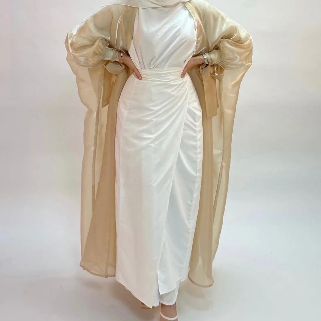 Robe musulmane à manches bouffantes pour femmes, Kaftans soyeux, Robe d'été, Kimono, Vêtements africains musulmans, Eid Abaya, Dubaï, Islam