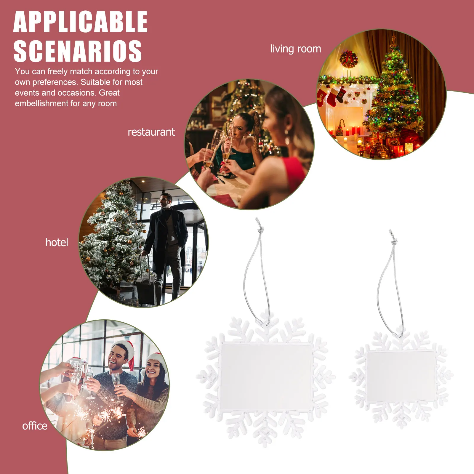 2Pcs Christmas Snowflake Photo Frame Pendant Fine Workmanship Hanging Ornament DIY Picture Decoration Holiday Use