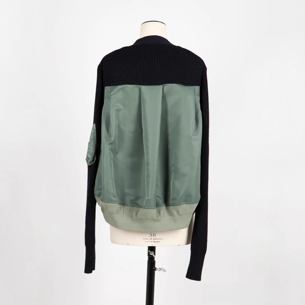 2024 ฤดูใบไม้ร่วงและฤดูหนาวใหม่Patchworkเสื้อสเวตเตอร์ถักจีบแขนยาวถักผู้หญิง